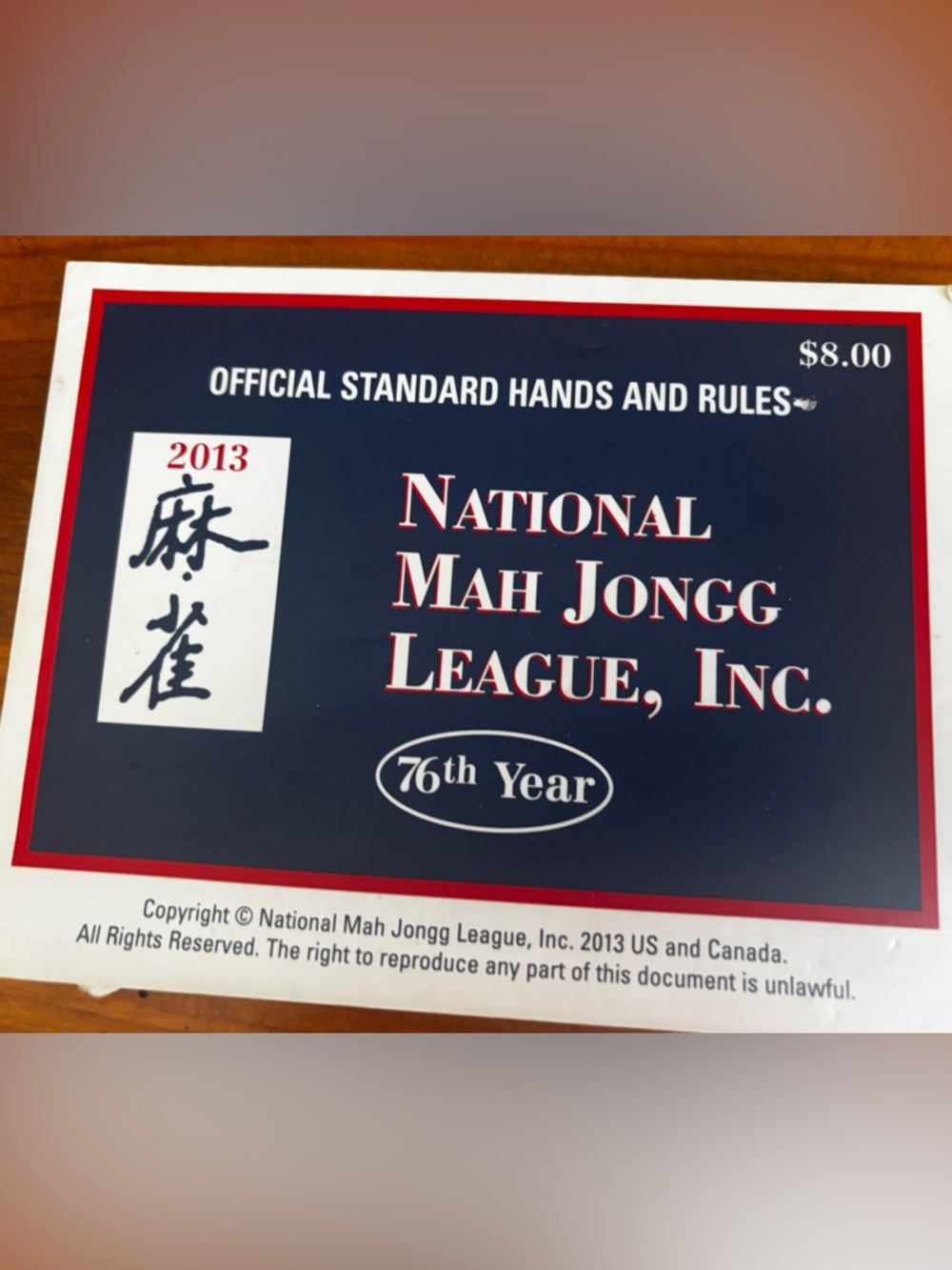 National Mah Jongg League official Vintage card 2013 great condition